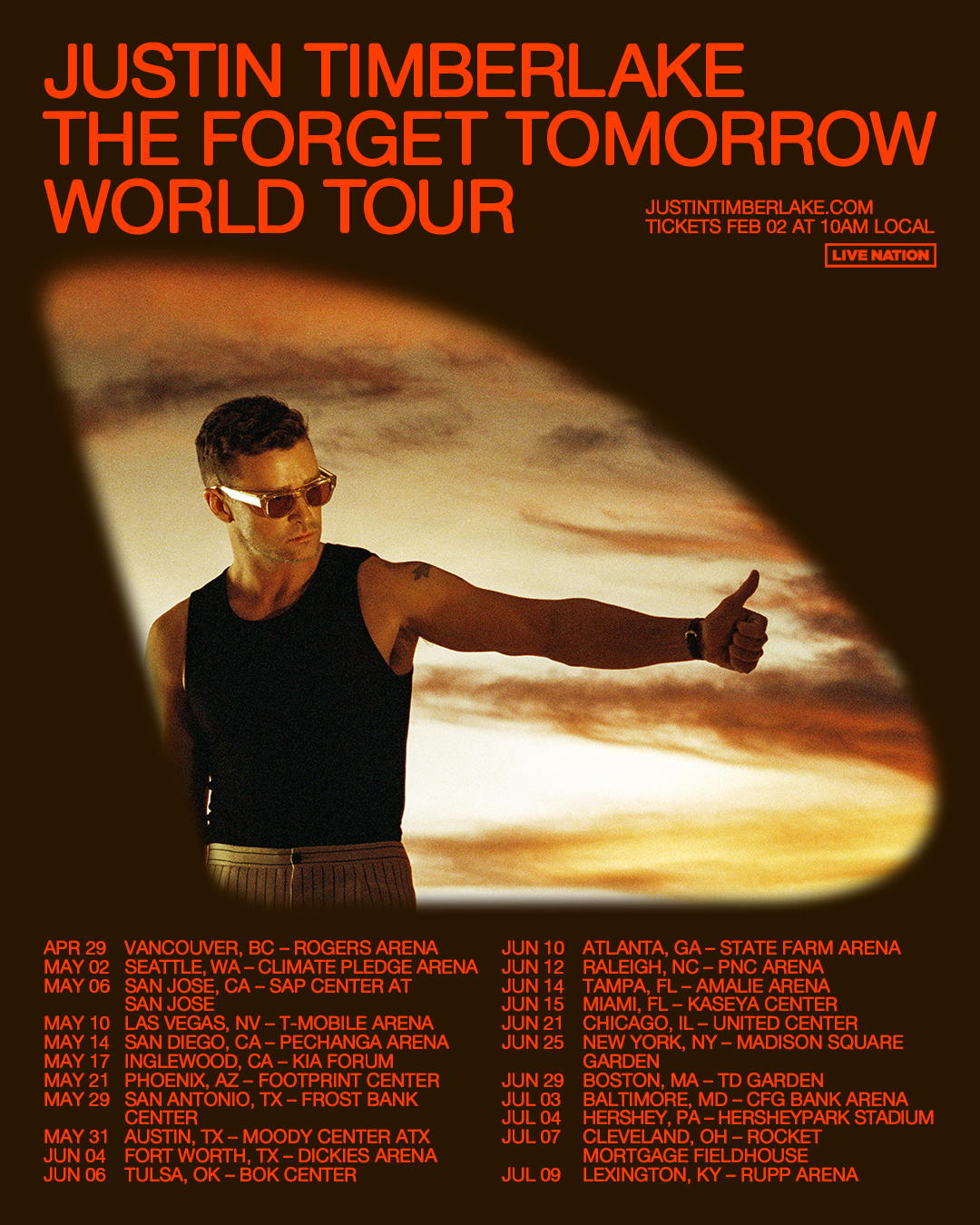 Justin Timberlake - The Forget Tomorrow World Tour al Kaseya Center Tickets
