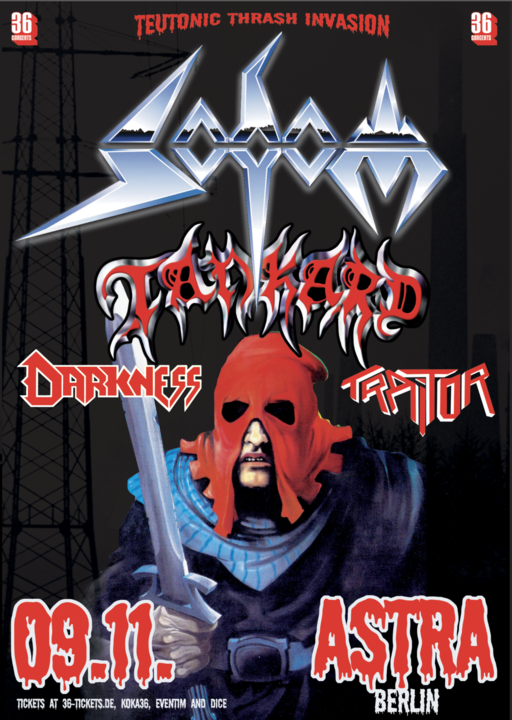 Sodom - Tankard - Darkness - Traitor - Teutonic Thrash Invasion al Astra Kulturhaus Tickets