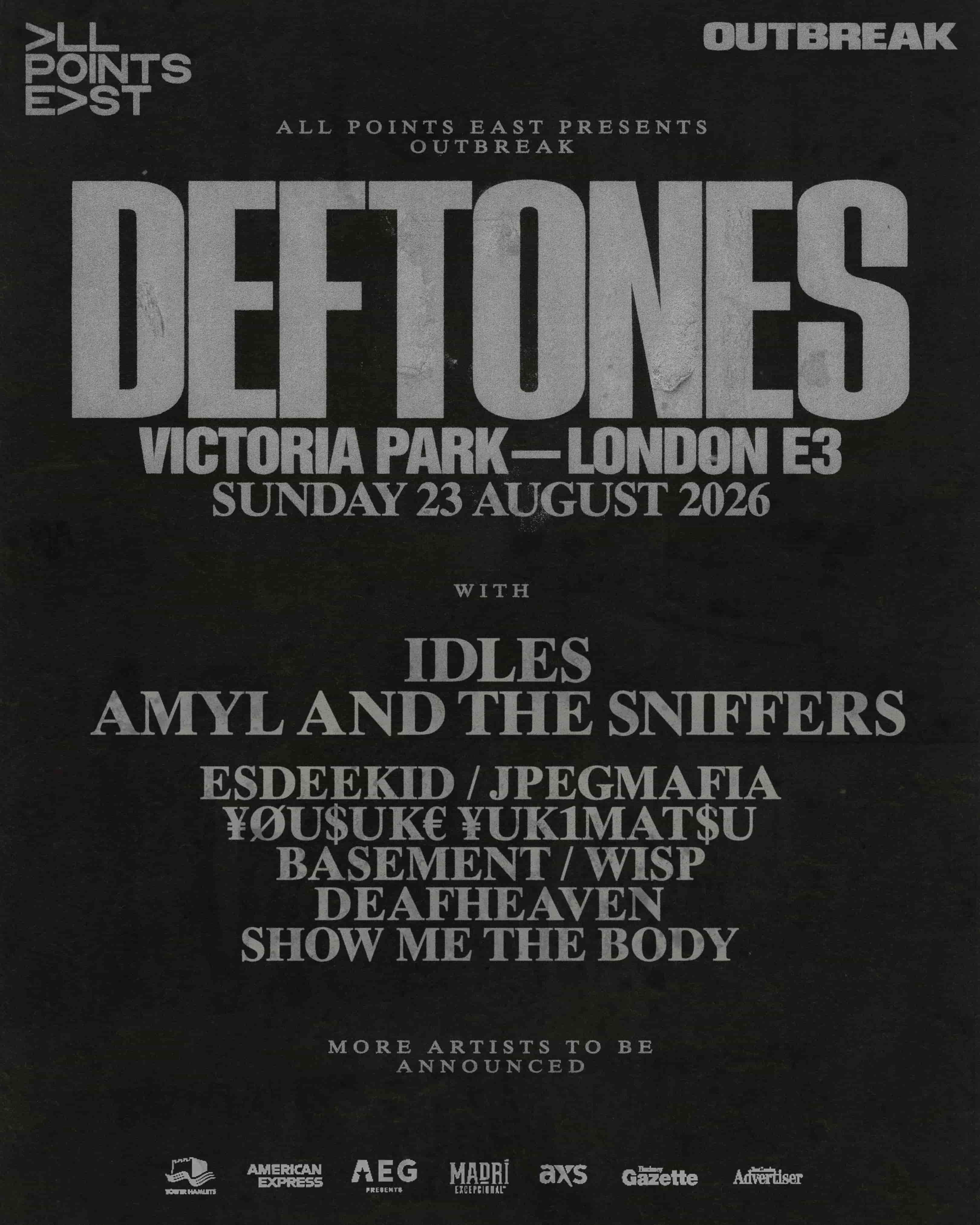 Billets All Points East Festival 2026 - Deftones (Victoria Park London - Londres)