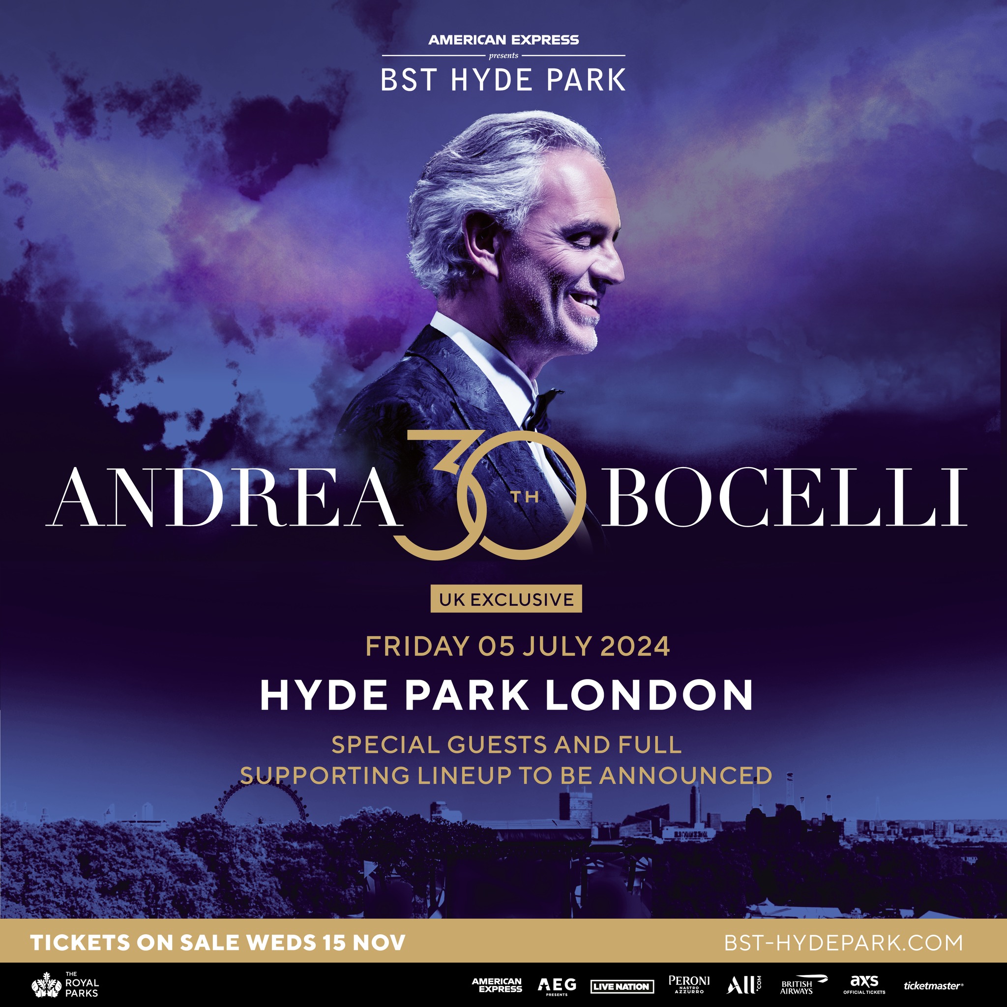 Billets Andrea Bocelli (Hyde Park - Londres)