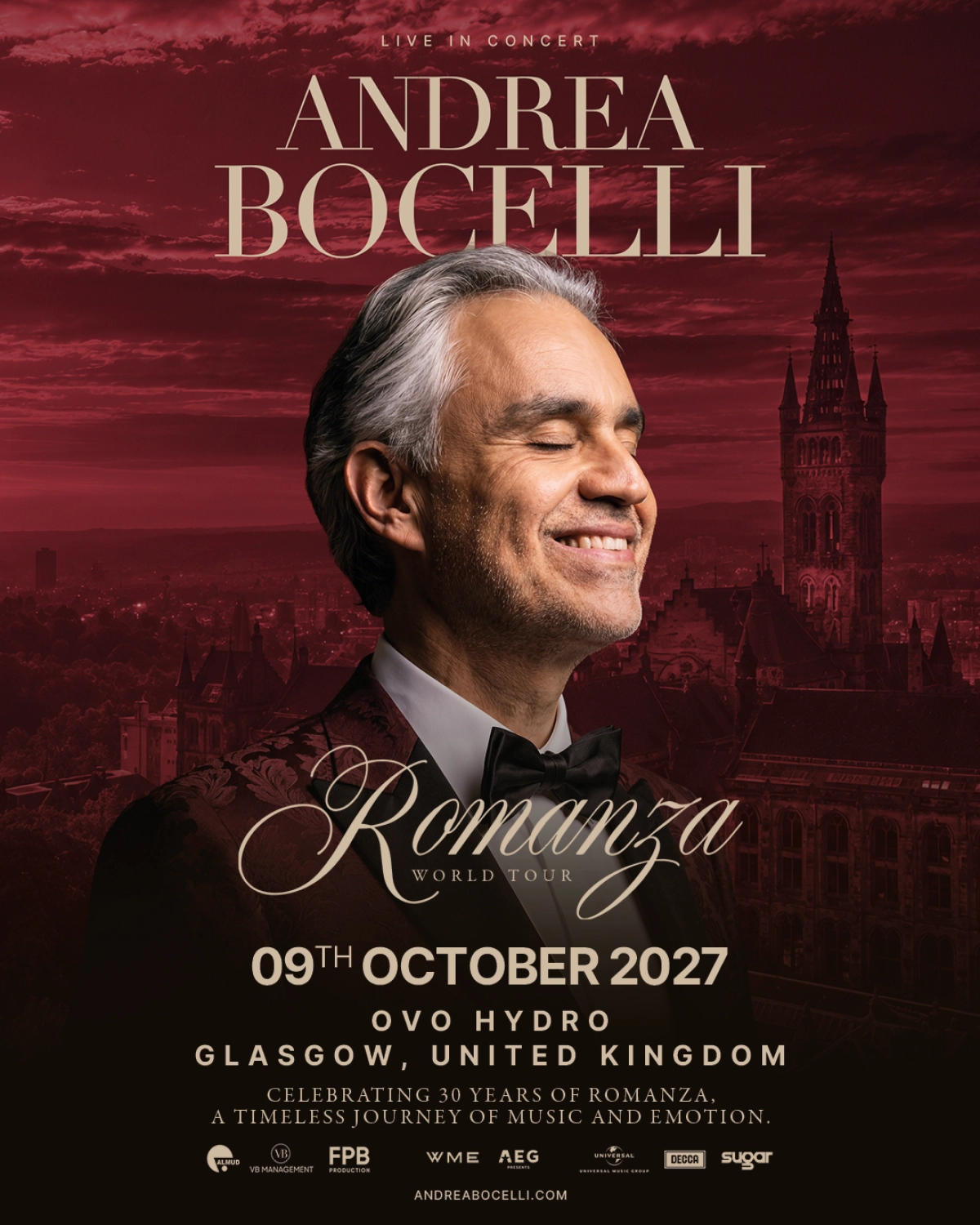 Andrea Bocelli at Ovo Hydro Tickets