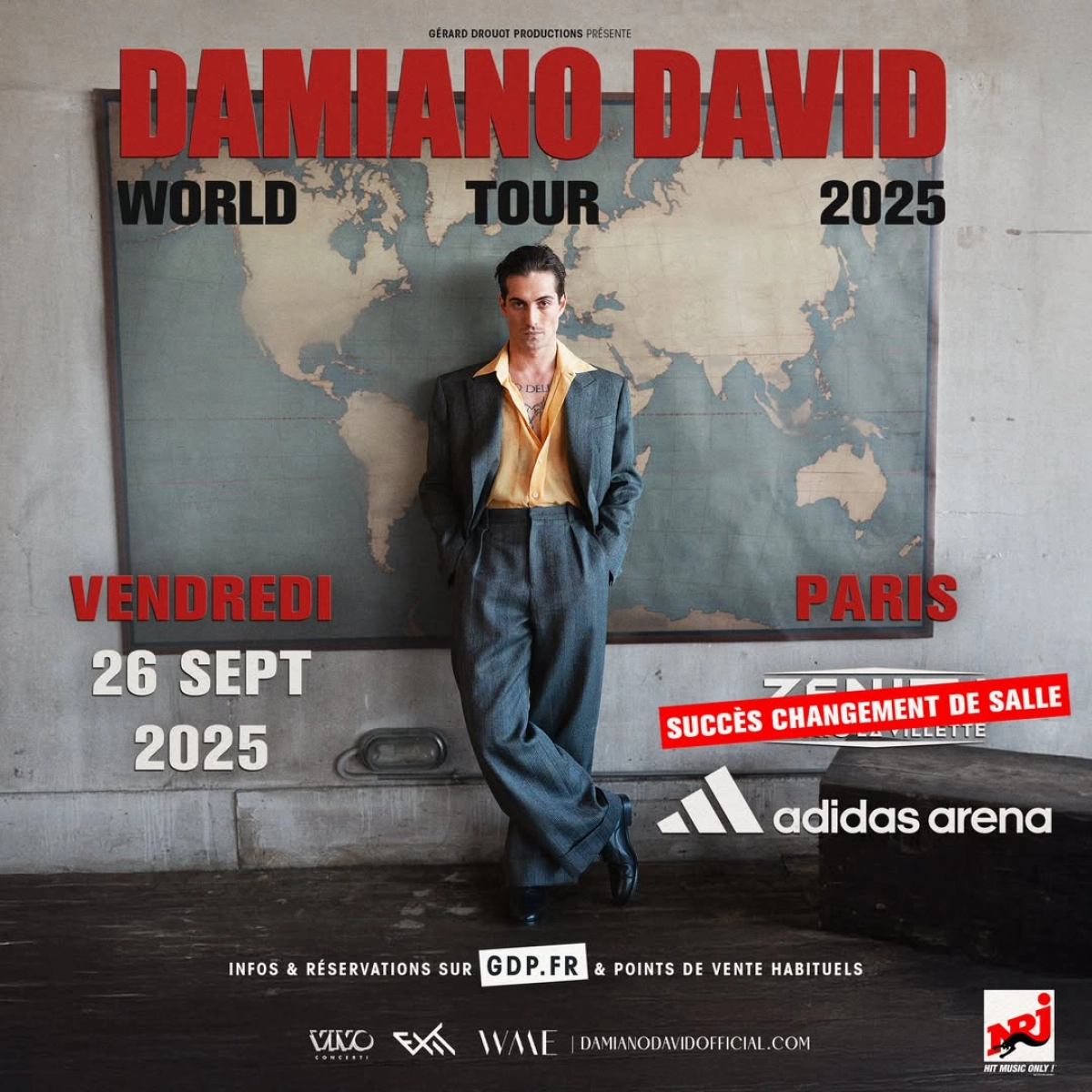 Billets Damiano David (Adidas Arena - Paris)