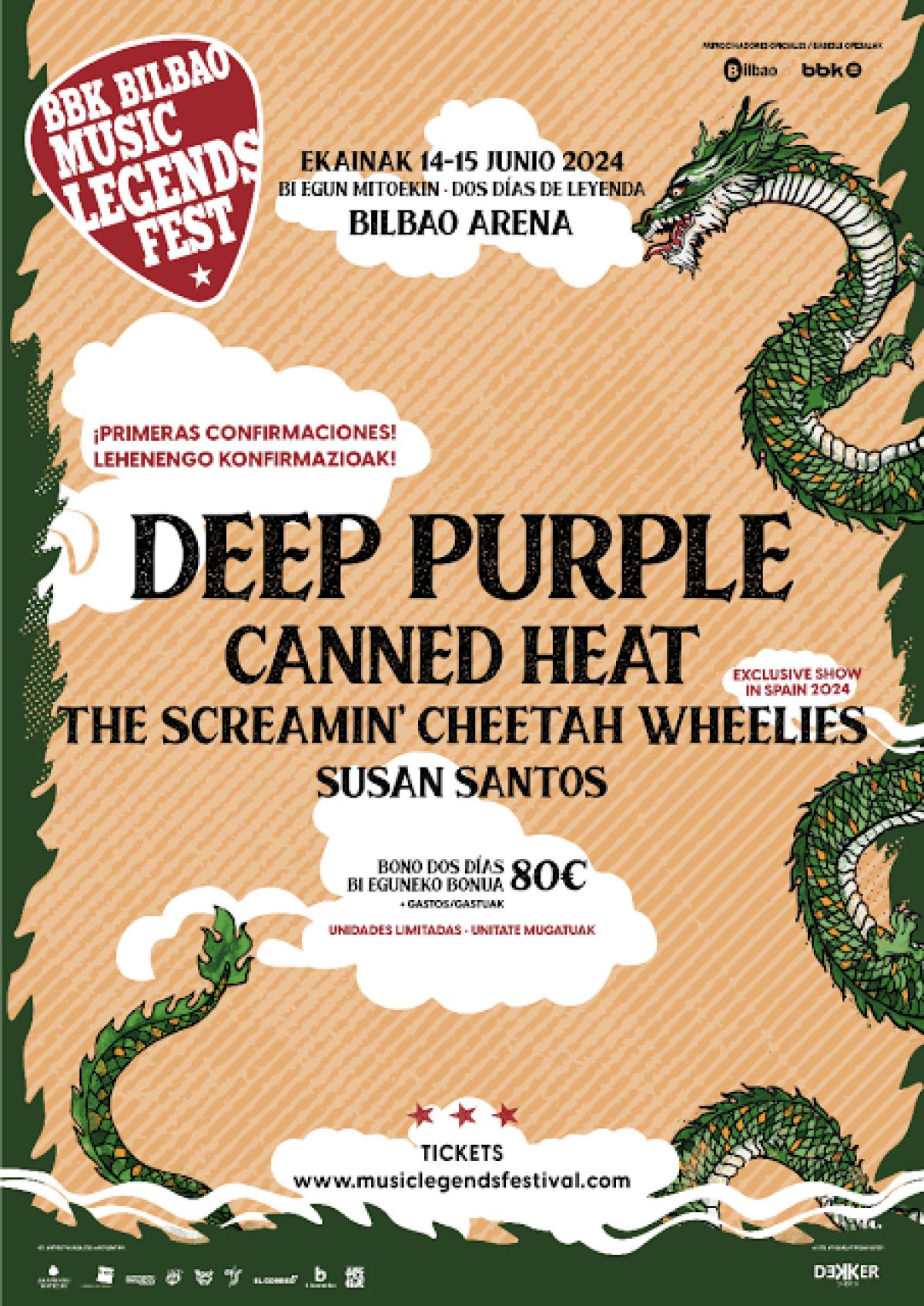 Deep Purple - Canned Heat - Susan Santos - Bbk Music Legends Festival 2024 al Bilbao Arena Tickets