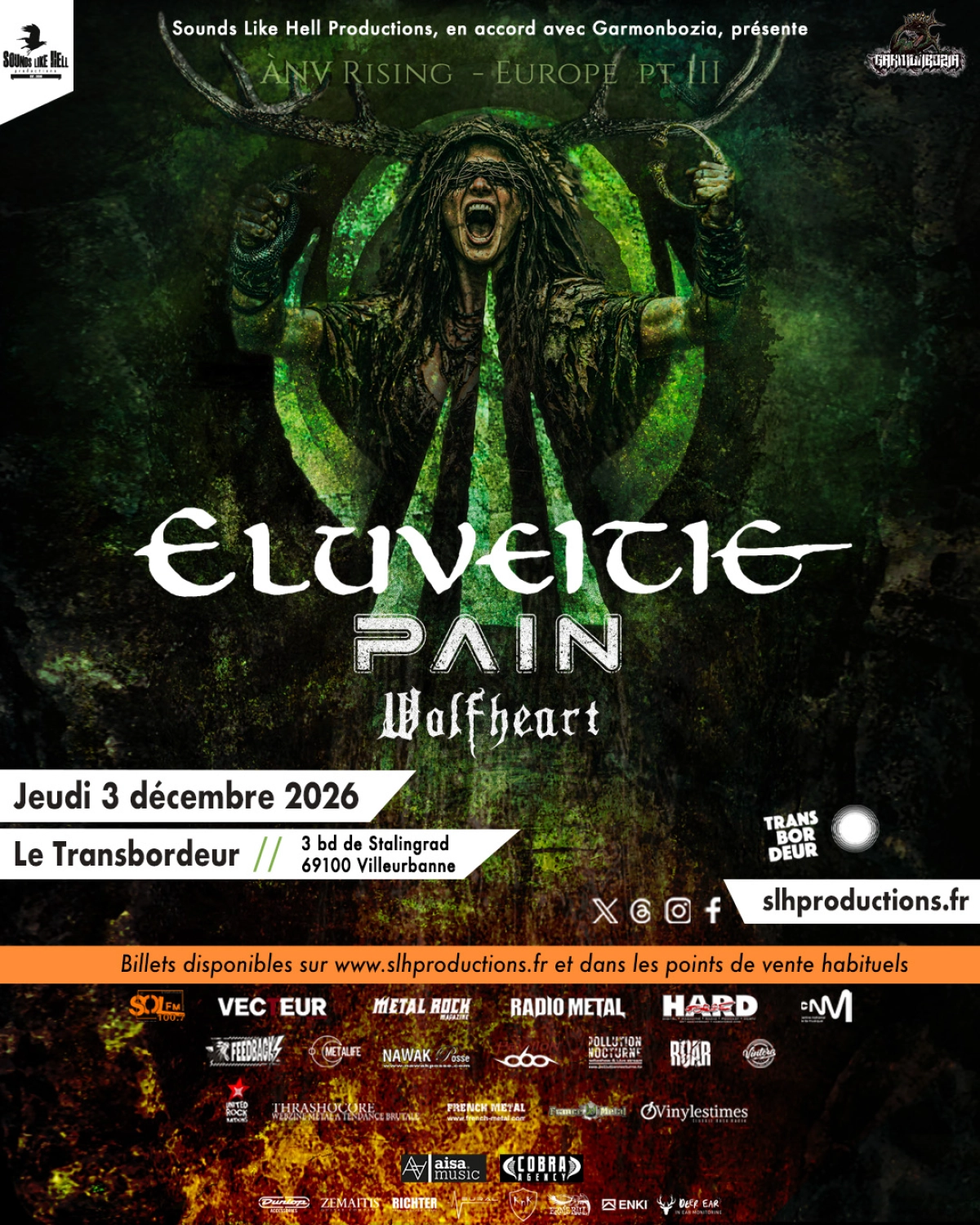 Eluveitie - Pain - Wolfheart en Le Transbordeur Tickets