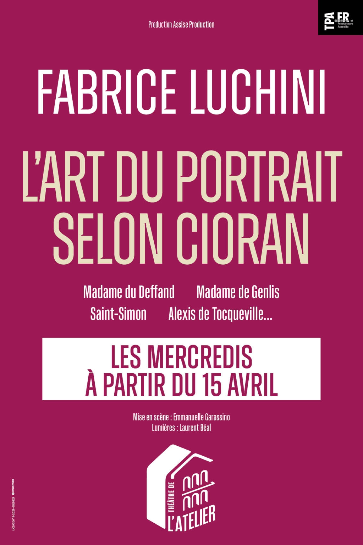 Billets Fabrice Luchini (Theatre de L'Atelier - Paris)