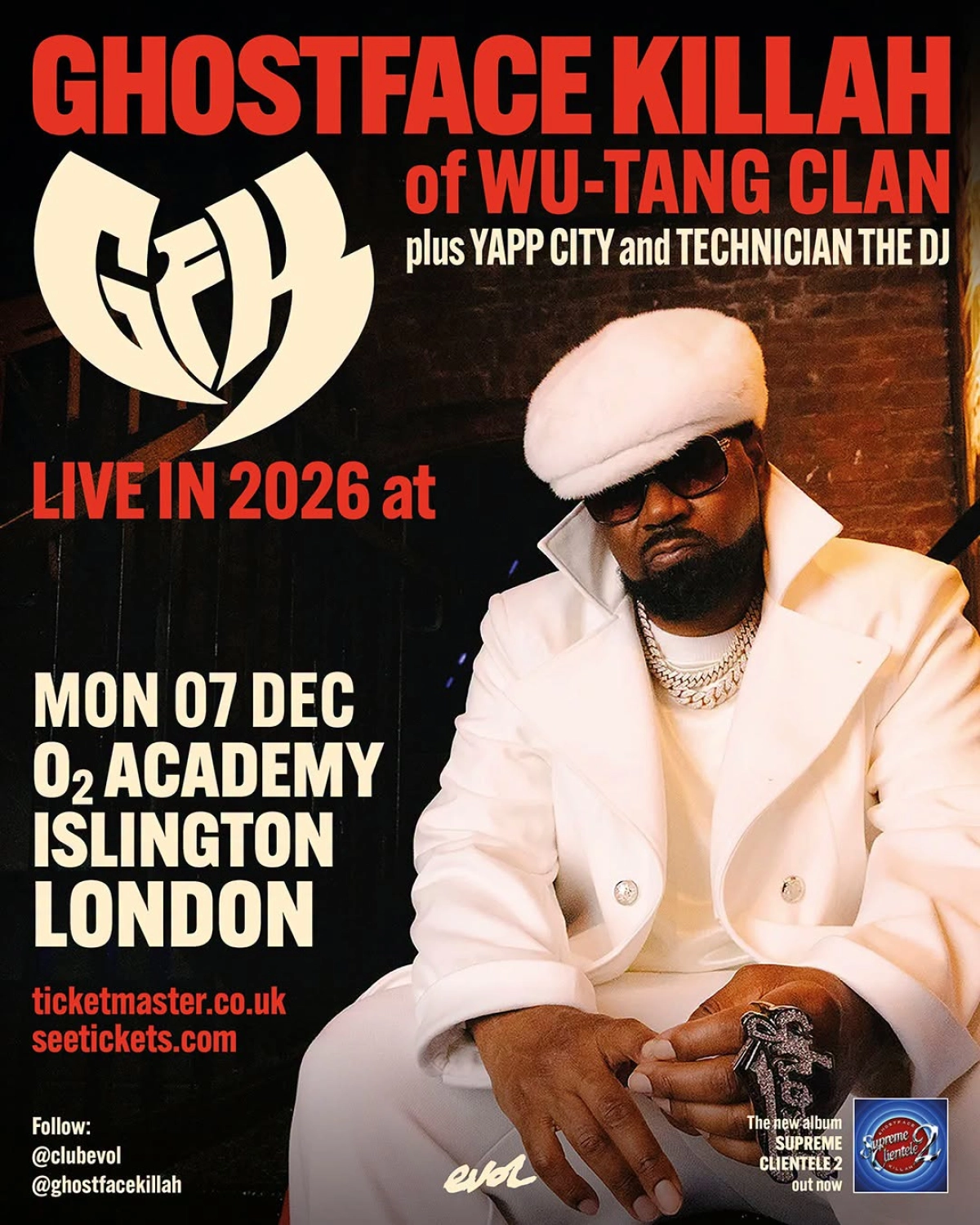 Billets Ghostface Killah Of Wu-tang Clan (O2 Academy Islington - Londres)