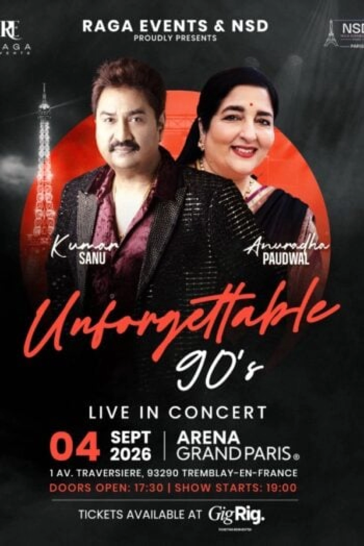 Kumar Sanu at Arena Grand Paris Tickets