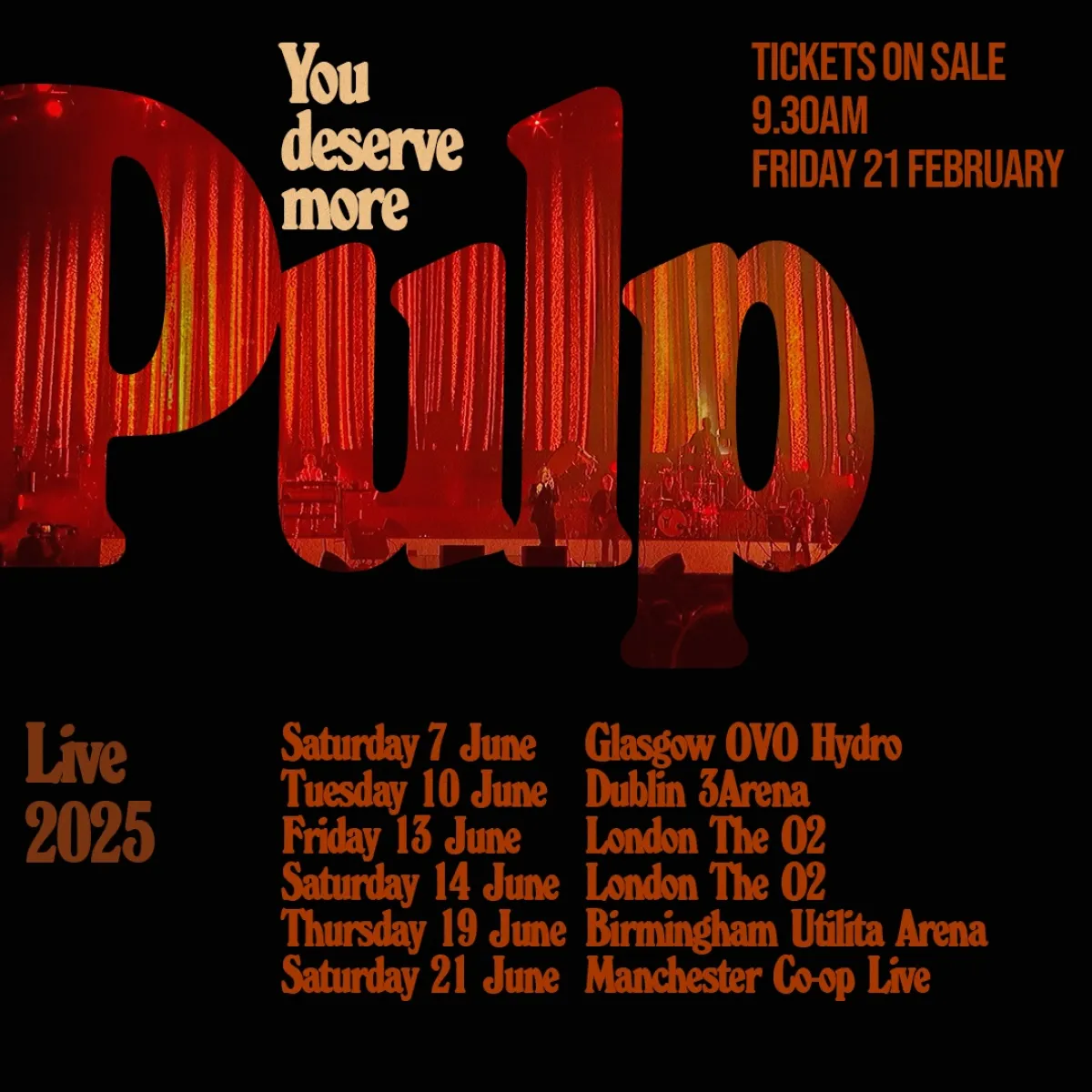 Billets Pulp (O2 Arena - Londres)