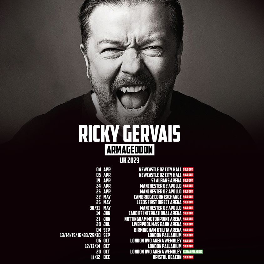 Ricky Gervais at OVO Arena Wembley Tickets (20 October 2023 in London