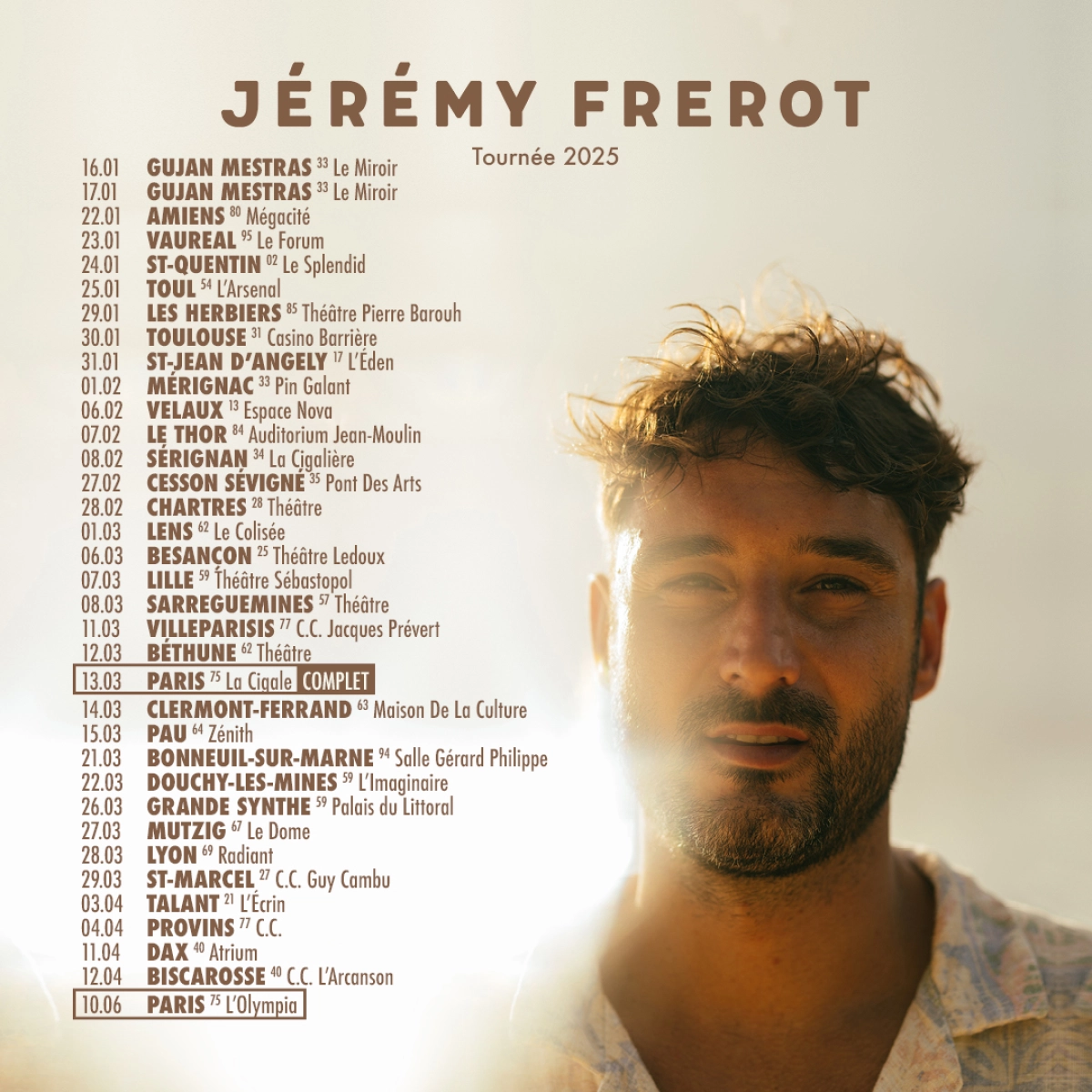 Jeremy Frerot en tournée en 2025 ! Les infos sur les dates, villes et billetteries